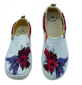 HD HUSHDAS (Peony 04)Painted Canvas Slip On Walking Shoes Lightweight Casual Running Sneakers